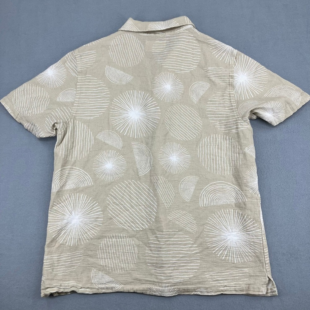 Folk Mens XL Tan Geometric Sunburst Print Textured Cotton Short Sleeve Shirt - Picture 10 of 13